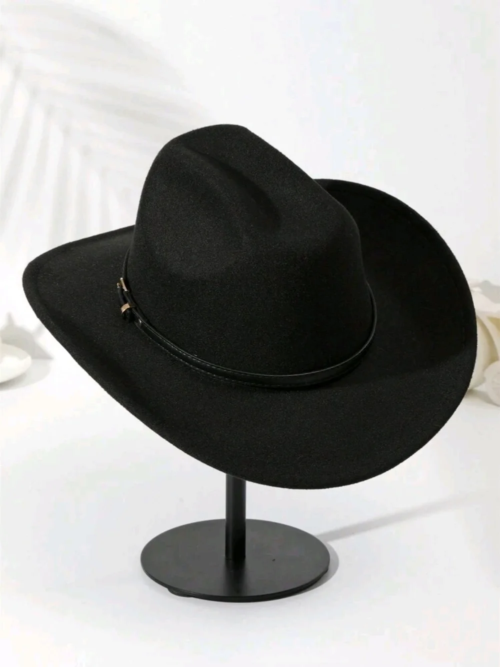 Womens Black Felt Cowboy Hat with Faux Leather Band - Picture 2 of 5